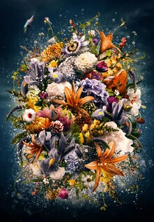 Wall art by Jesper Krijgsman: vibrant illustration of birds in a floral setting