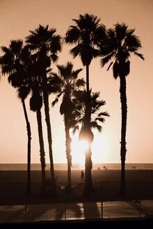 Photo art by Tonio Bessa: sunset over Santa Monica Beach with palm trees