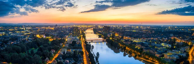 Panoramic view over Mannheim and Ludwigshafen at sunset