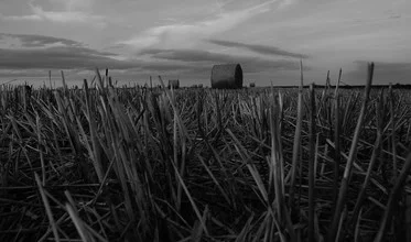 Fotokunst von Michael Brandone: Heuballen in einer ruhigen Landschaft