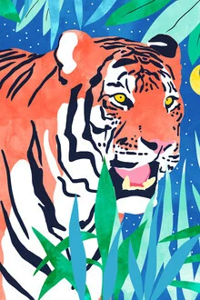 Wandbild von Uma Gokhale: lebendige Tigerillustration im Dschungel