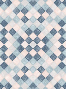 Wandbild mit buntem Muster in Blau, Pink und Grün, harmonisch und modern gestaltet.