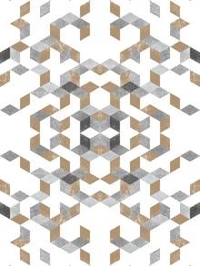 Abstract wall art featuring a symmetrical pattern in black, grey, and gold