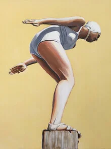Illustration of a woman in a bathing suit joyfully diving into the water.