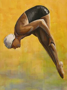 Colorful illustration of a woman diving into water, capturing a joyful summer vibe.