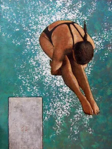 Illustration of a diving woman expressing freedom and joy of jumping into the water.