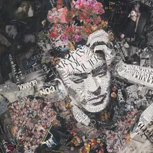 Photo art by Ines Kouidis: Frida Kahlo in black and white with floral elements