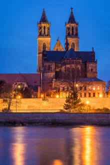 Photo art by Martin Wasilewski: evening mood by Magdeburg Cathedral and the Elbe.