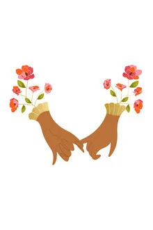 Illustration by Uma Gokhale: Two hands holding in a gentle pinky promise.