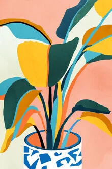 Wall art featuring a colorful plant pot with vibrant greenery