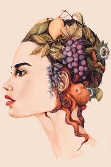 Illustration by Sophia Novosel: colorful face of a woman with fruit and leaves