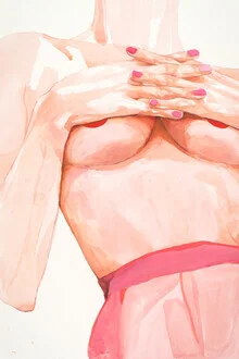 Colorful illustration of a woman with soft lines and pink tones expressing self-love.