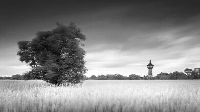 Photo art by Ronny Behnert: Schwedt Tower surrounded by clouds and trees