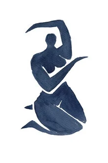 Illustration einer Frau in Blau: minimalistische Darstellung mit sanften Linien