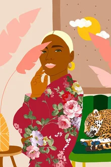 Illustration by Uma Gokhale: colorful depiction of a strong woman with animals