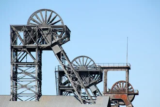 Photo art by Oliver Buchmann: mine head in blue and gray, industrial view