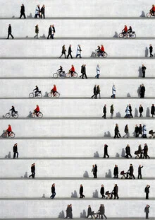 Close-up of an urban scene featuring people and bicycles in Berlin