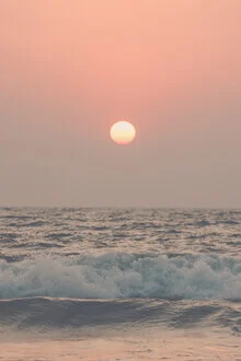 Photo art by Victoria Frost: calming sunset over a pink beach
