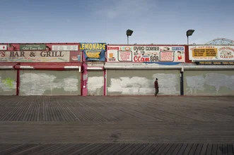 Photo art by Amaar Ujeyl: Ferris wheel on the Coney Island boardwalk, relaxed atmosphere