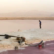 Colorful sunset over a salt lake in Iran