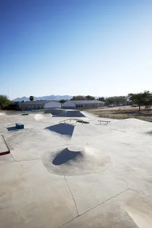 Photo art by Christopher Horne: concrete landscape in Namibia with skatepark elements