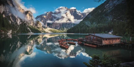 Photo art by Jean Claude Castor: panorama of Lago di Braies in the Dolomites