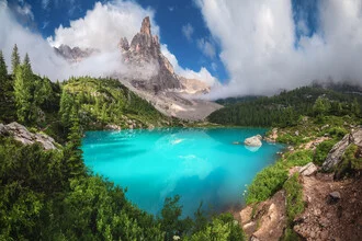 Photo art by Jean Claude Castor: panoramic view of Lago Di Sorapis in the Dolomites.