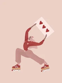 Illustration von Veronika Grenzebach: fröhliche Herzen und Rollerskates im Disco-Stil.