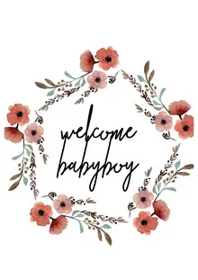 Wall art featuring a cheerful floral wreath and baby motif for a nursery