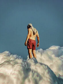Illustration by Taudalpoi: person in a surreal cloud landscape