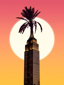 Wall art by Taudalpoi: minimalist collage featuring an urban palm tree and moon