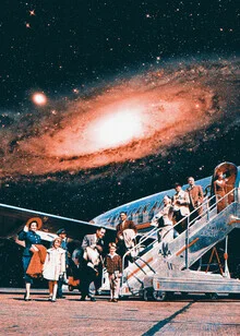 Illustration by Taudalpoi: airplane traveling through a surreal starry sky