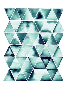 Wandbild mit grünen Dreiecken, sanfte Farben und harmonische Formen in aquarell Stil