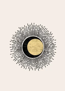 Illustration of the sun with golden shapes in soft colors