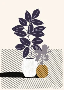Illustration einer Vase mit sanften Formen und botanischen Elementen.