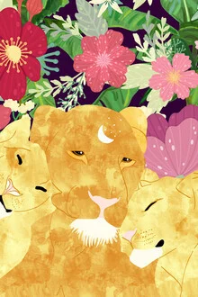Wall art by Uma Gokhale: vibrant watercolor illustration of a lioness in the jungle.