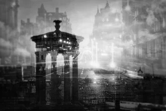 Photo art by Victoria Knobloch: nighttime traffic scene on Calton Hill in Edinburgh