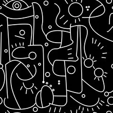 Illustration in black and white: geometric pattern with clear lines and shapes.