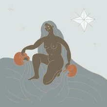 Illustration von Genna Campton: eine Frau in sanften Blau- und Erdtönen
