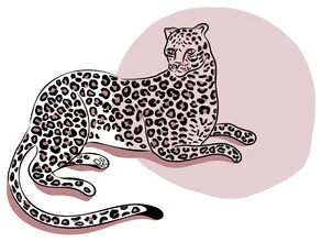 Wandbild von Genna Campton: handgezeichneter pinker Leopard im Dschungel