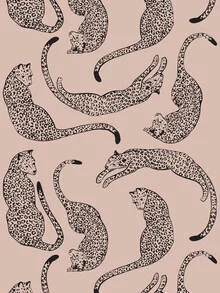 Illustration eines rosa Leoparden mit einfachen Linien und einem Dschungel-Muster