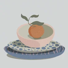 Illustration by Genna Campton: stylish still life with ceramics and fruit