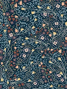 Wall art featuring colorful flowers in a graphic pattern, friendly and feminine.