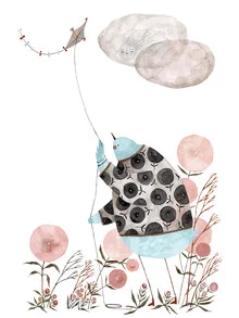 Wall art by Claudia Voglhuber: dragons flying in spring over blooming flowers.