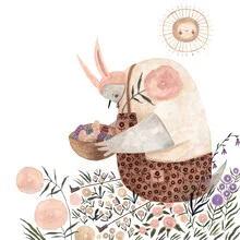 Wall art by Claudia Voglhuber: cheerful dove with flowers for spring