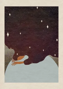 Wandbild von The Artcircle: nächtliche Traumlandschaft mit Mond und Sternen