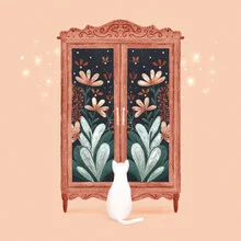 Wall art by Monika Szczerbinska: dreaming cat in a botanical setting