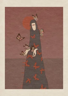 Illustration von Pink Priest: bunte Schmetterlinge im surrealen Wind