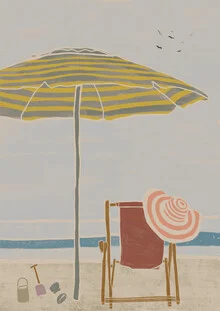 Wandbild mit einer gemütlichen Strandliege am Wasser, ideal für Urlaubsstimmung.