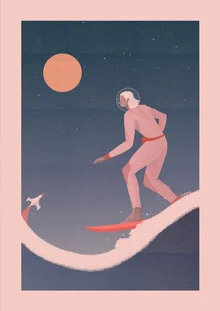 Illustration by Veronika Grenzebach: Surfing on other planets with astronauts and waves.